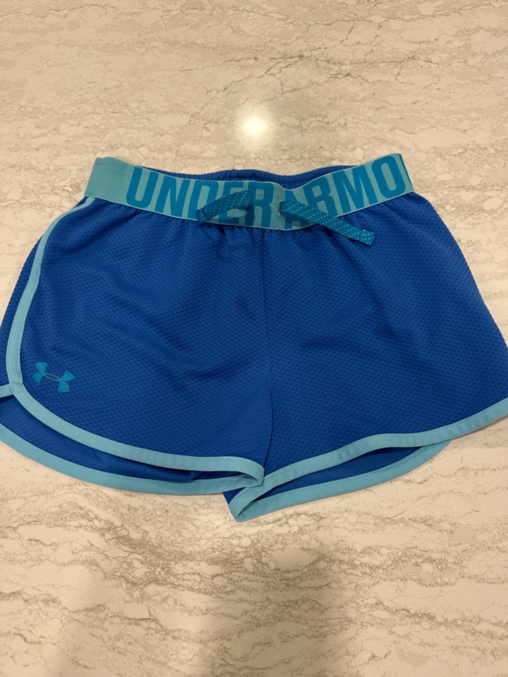 Under Armour Girls Blue Athletic Shorts with Light Blue Trim